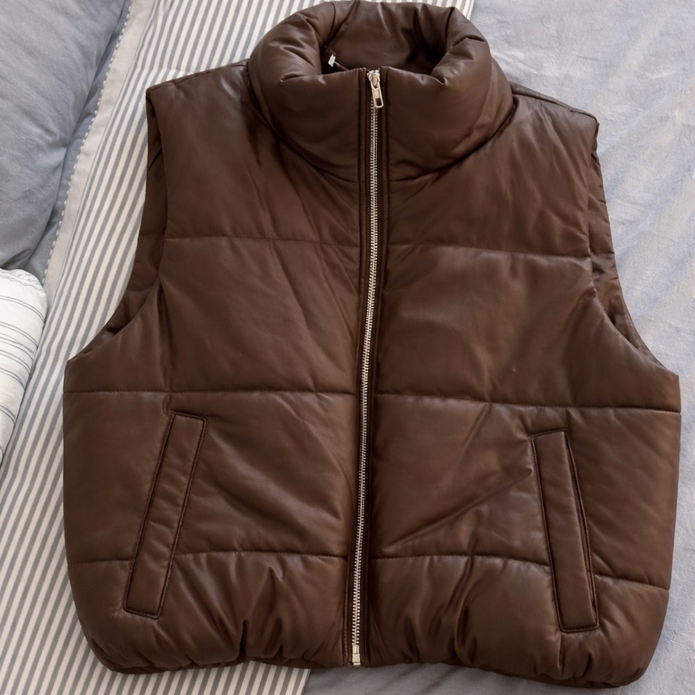 Ambiance Brown Leather Puffer Vest
